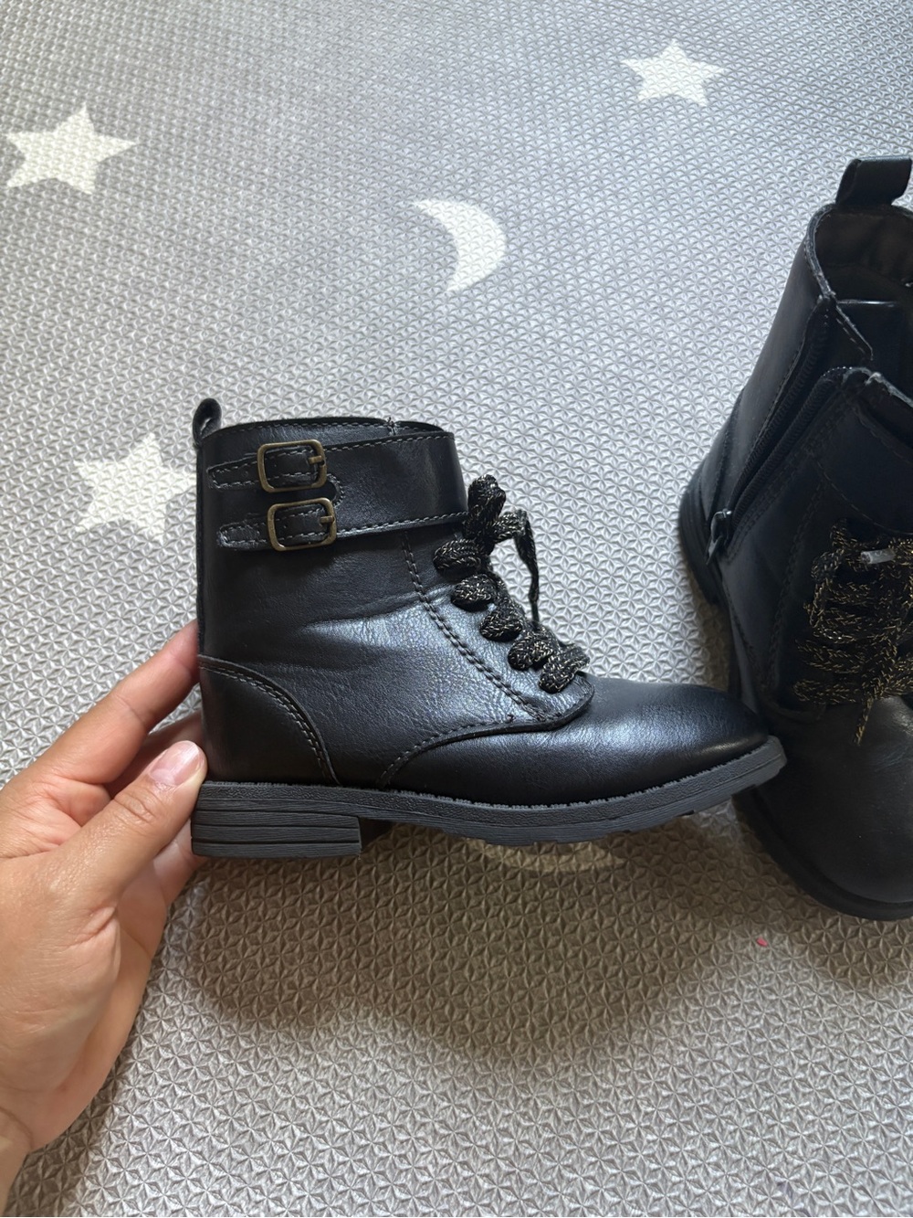 Carter's Black Girls' Lace-Up Ankle Boots with Buckle Straps